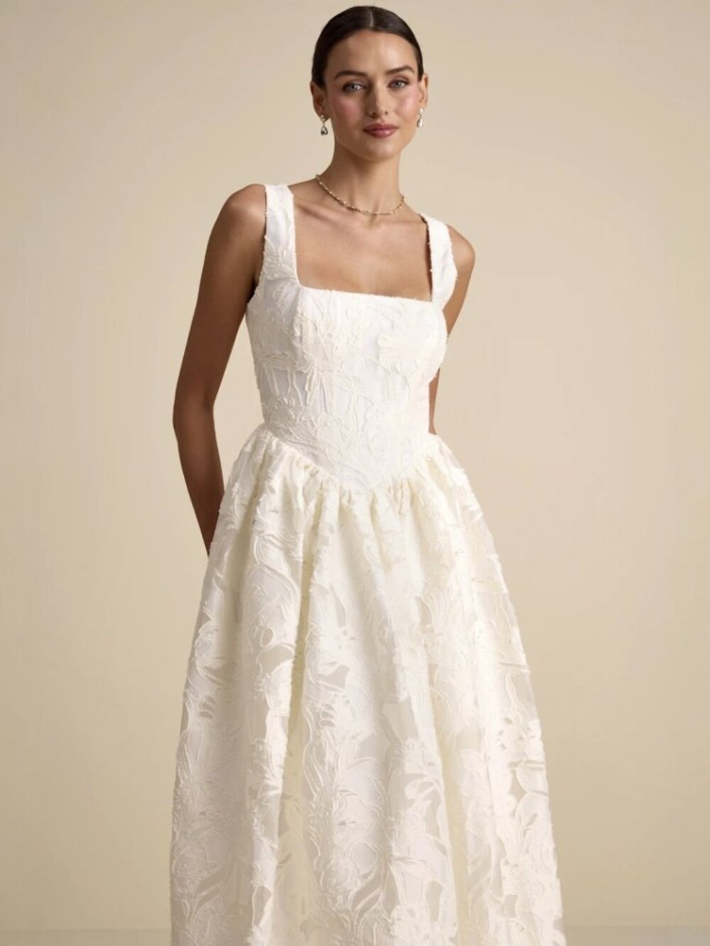 NWT Lulus Corsen Ivory Floral Jacquard Corset A-Line Maxi Dress - Picture 8 of 8